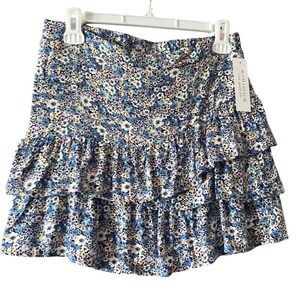 Kirious Los Angeles Floral Mini Skirt Ruffle Tiered Elastic‎ Waist Blue Size S